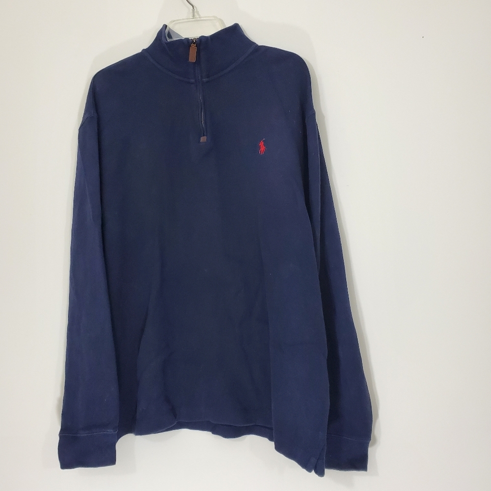 Polo Ralph Lauren Navy Quarter Zip Pullover Cotton Sweater, Size XXL